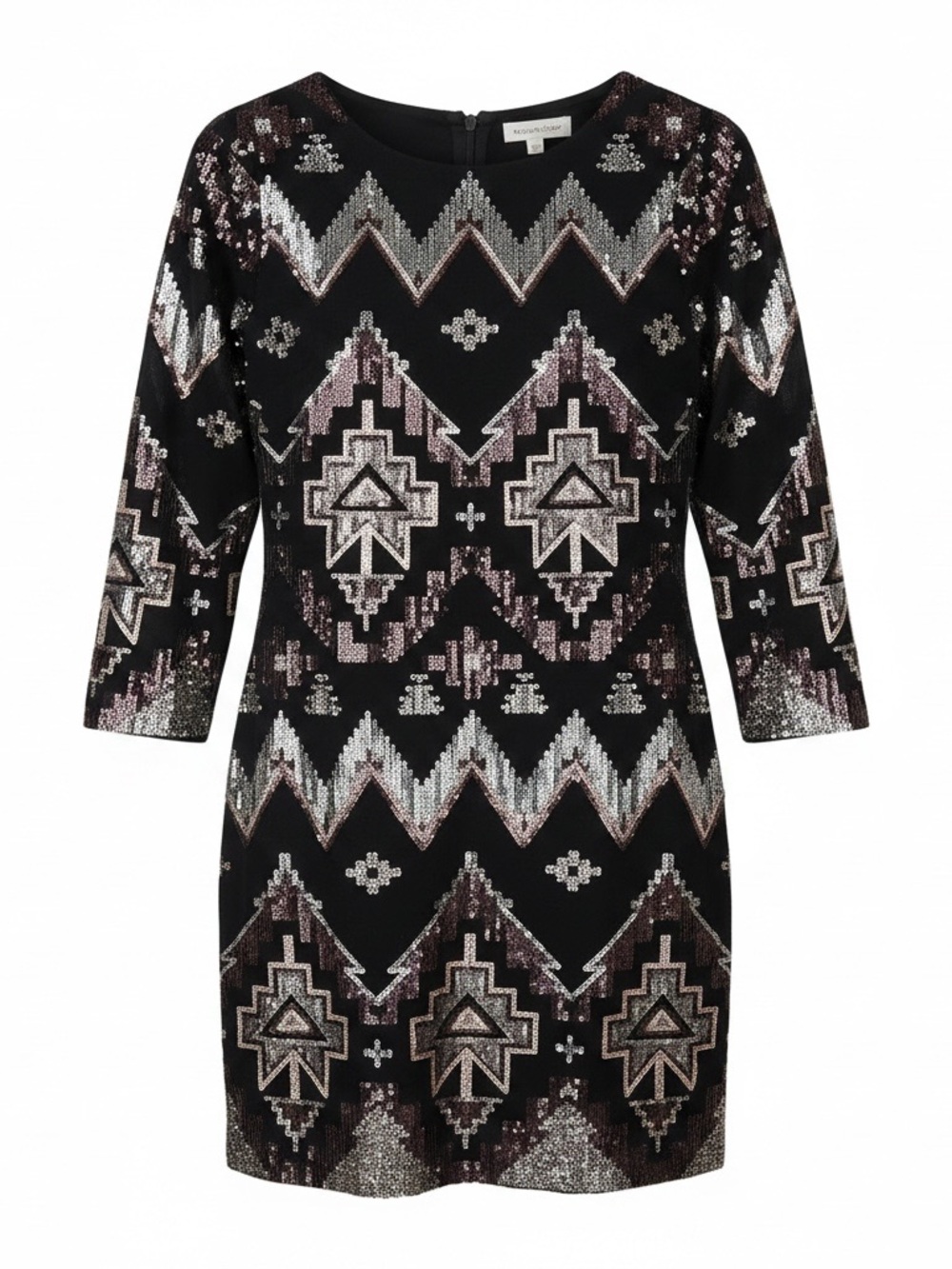 Express Black Midi Dress with Metallic Sequin Geo Pattern Size S